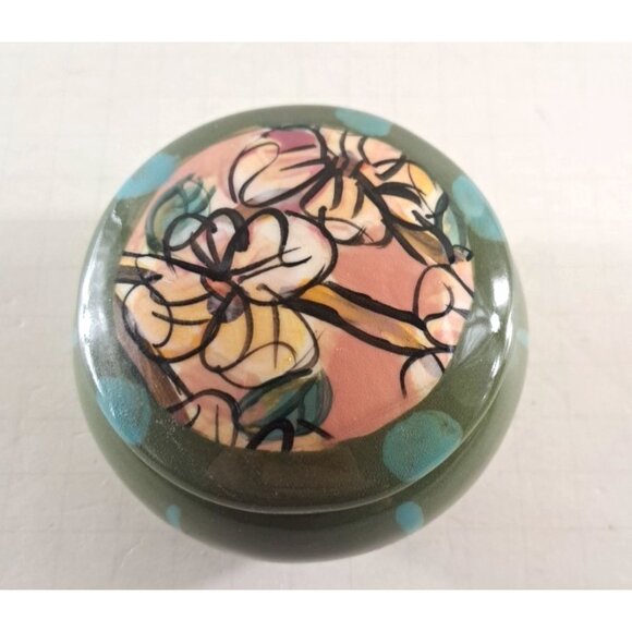 Kelly Jo Pottery Bowl W Lid Small Floral Cactus Southwestern Rare Pattern - Picture 2 of 5